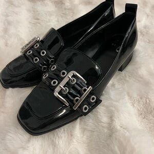 Mix No. 6 Shiny Black Loafers with Silver Buckles